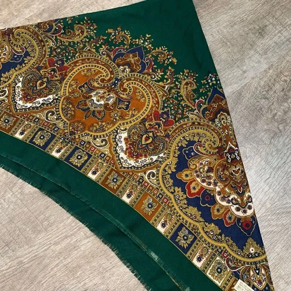 Vintage Green Wrap Scarf Paisley Floral Bright Colorful Tapestry